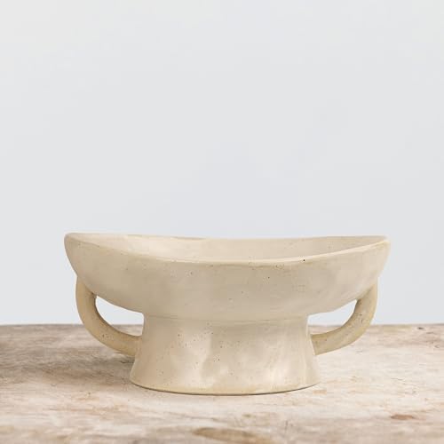 Creative Co-Op Stoneware Footed Pedestal Bowl with Handles, Reactive Glaze, White - Image 6