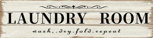 CSWLJS Laundry Room Decor Sign Metal Rustic Farmhouse Family Laundry Room Sign Wash Dry Fold Repeat Wall Decor Prints for Home 4x16 in by CSWLJS