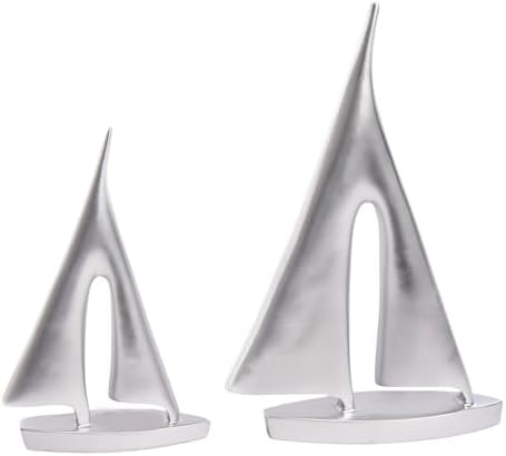 Modern Sculptures Home Decor, Silver Sailboat Decor Ornament, Boat Decorations Statue Decor, Art Sculptures and Statues, Sailboat Gifts Home Office Bathroom Shelf Decor Nautical Decor (2 Pack) by Saysmile