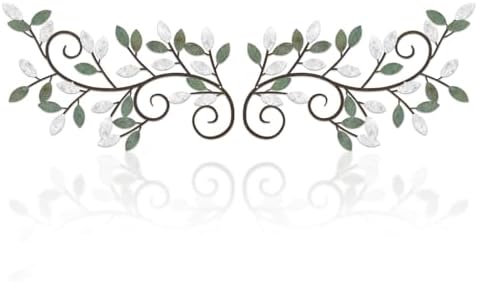 ESTART 2 Pcs Metal Tree Leaf Wall Art Vine Branch Decor,White Green Colors by ESTART