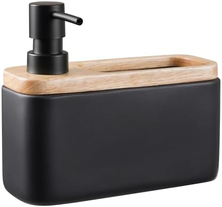RQYIXI 2-in-1 Ceramic Soap Dispenser with Sponge Holder,Black,17 Oz by RQYIXI