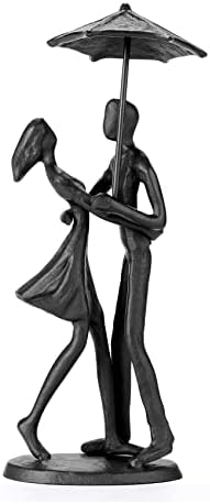 Loving Couple Under Umbrella Bronze Sculpture, Handcrafted Art Metal Statue Romantic Art Iron Statue 6th 11th 20th 40th 50th for Couple by Hanyibao