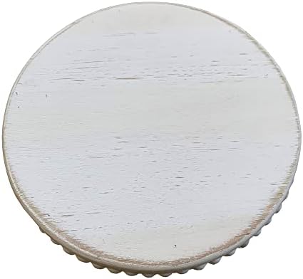 dwellington Farmhouse Beaded Wood Pedestal Tray Decor, 7.6” Round Vintage Display Stand, Decorative Accent Display Riser for Kitchen, Bathroom Small Items (White) - Image 4