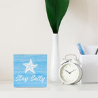 Beach Bathroom Decor Starfish Decor Stay Salty Beach Theme Summer Decorations Wooden Box Sign for Home Office Farmhouse Table Shelf - Image 3