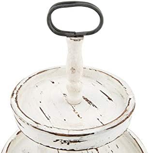 Creative Co-Op Distressed Cream Wood 2-Tier Tray with Metal Handle - Image 5