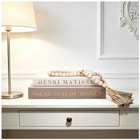 Decorative Books Set with Wood Bead Garland, Coffee Table Decor by RolenBox