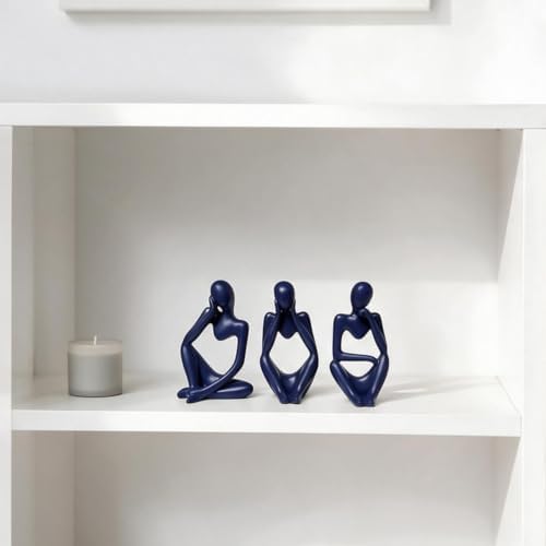 BrownLove 3pcs Blue Human Body Abstract Art Decoration, Modern White Art Resin Statue Room Office Shelf Bookcase Decoration - Image 4