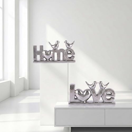 Love Sign Decor,Gold Room Decor Aesthetic, Knick Knack Shelf,Bird Decor, Boho Bookshelf,Abstract Statue,for Living Room,Bedroom, Contemporary Tv Stand Set of 2 (2, Silver Plated) - Image 5