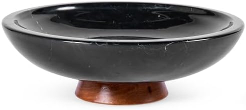 Decorative Marble Bowl Black - Removable Acacia Wood Pedestal - 10" by WISATO
