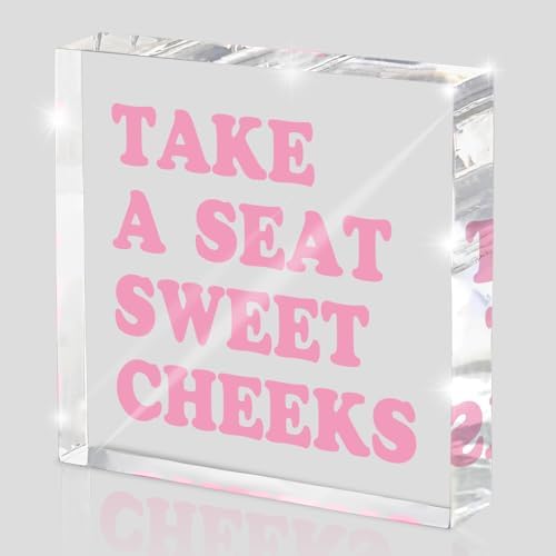 Take a Seat Sweet Cheeks Pink Acrylic Wall Decal, 4x4 Inch Fun Bathroom Decor, Quirky Desk Sign, Retro Humor Print for Girls Bedroom, Dorm and Gag Gift by MUZRUYOU