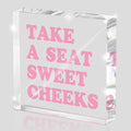 Take a Seat Sweet Cheeks Pink Acrylic Wall Decal, 4x4 Inch Fun Bathroom Decor, Quirky Desk Sign, Retro Humor Print for Girls Bedroom, Dorm and Gag Gift by MUZRUYOU