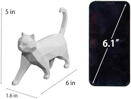 Cynkeyee Geometric Cat Statue Knick-Knacks - White, 6x5x1.6 Inches - Image 3