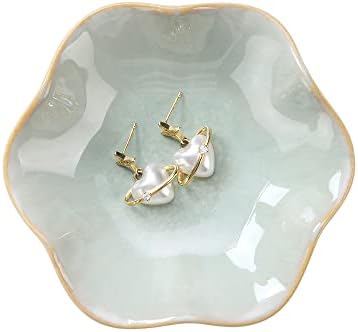 JAMEND CLXP Lotus Leaf Shape Decorative Ring Tray, Small Key Bowl, Ceramic Trinket Tray Jewelry Dish Organizing Necklace Earrings, Home Decoration for Mom Best Friend Sister, Light Green. by JAMEND+CLXP