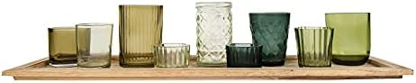 Creative Co-Op 9‑Piece Round Glass Votive Holders on Solid Paulownia Wood Tray, Green by Unknown