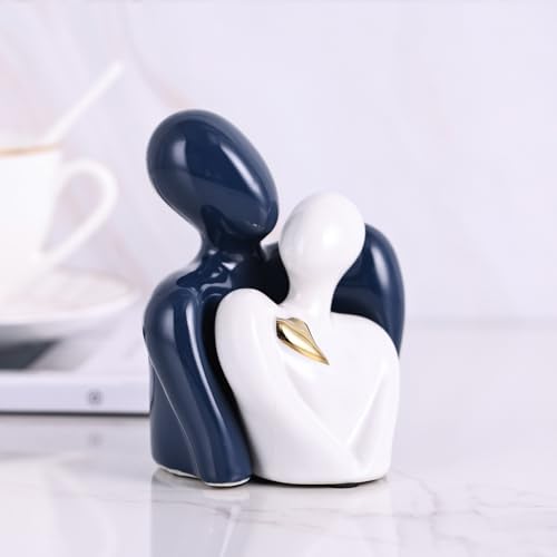 Mini Couple Ceramic Small Statue, Romantic Couple Figurine for Home Decor, Tv Stand, Living Room Nick nacks, Dresser for Bedroom, Shelves, Valentine, Items for Wedding Decor (Blue White and Gold) - Image 6