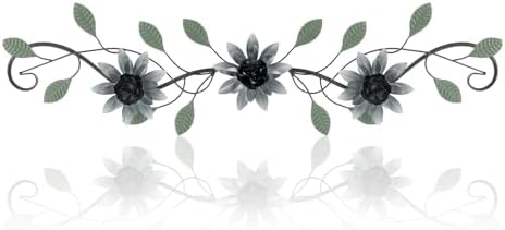 KHJCXS Metal Wall Art Modern Minimalist Metal Flowers Indoor Decor Horizontal Wall Art Iron Artwork,for Over Door,Bedroom,Living Room,Kitchen,Officel Scroll Decor(Black) by WelcometoKHJCXS