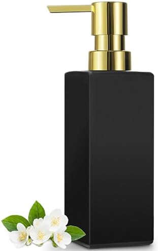 GMISUN Gold Hand Soap Dispenser, Black Glass Soap Dispenser with Gold Pump for Bathroom, 12 fl oz/350ml Refillable Dish Dispensers for Kitchen, Modern Liquid Lotion Bottles for Countertop by GMISUN