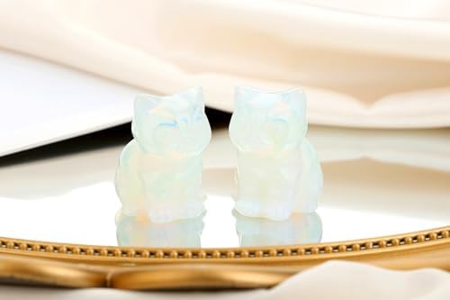 QINJIEJIE Opal Cat Figurines Healing Crystal Statue Healing Stone Cat Gifts - Image 2