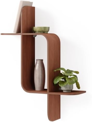 Umbra Montage Floating Wall Shelf, Wood Wall Mount Display Case, Walnut - Image 7