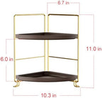 FSyueyun 2-Tier Corner Bathroom Counter Organizer, Gold & Brown - Image 2