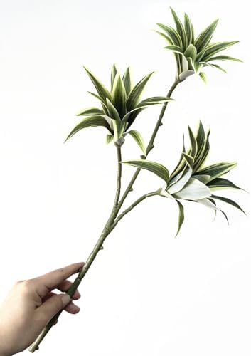 Artificial Dracaena Plant, Faux Plants Plastic Leaves 18.5 Inch Branches Greenery Stems Fake Simulation 3D Leaf Bonsai Decor Shrubs for Home Garden Vase Office Wedding Party Decorations Yellow 2 Pack - Image 3