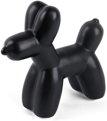 Notakia Cute Ceramics Black Balloon Dog Statue Crafts Living Room Desktop Decorations,Handmade Modern Small Ceramic Animal Statue Ornament Home Decor Accents (Black, Large) by Notakia