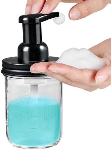 SheeChung Mason Jar Foaming Soap Dispenser and Toothbrush Holder Set, Black - Image 3