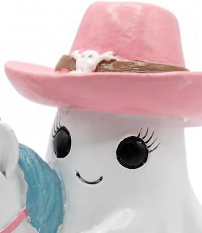 Halloween Ghost Unicorn Figurine, Resin Ghost Riding Unicorn Statue with Pink Hat, Cute Spooky Tabletop Decor for Shelf, Mantel, Tiered Tray, Desk, Home Decorations Pastel Gift (Pink Ghost Rider) - Image 6