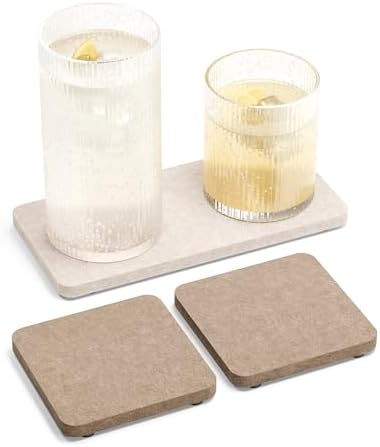 Fluxynara Felt Coasters for Drinks, Mixed Sizes, Oatmeal & Taupe by FLUXYNARA