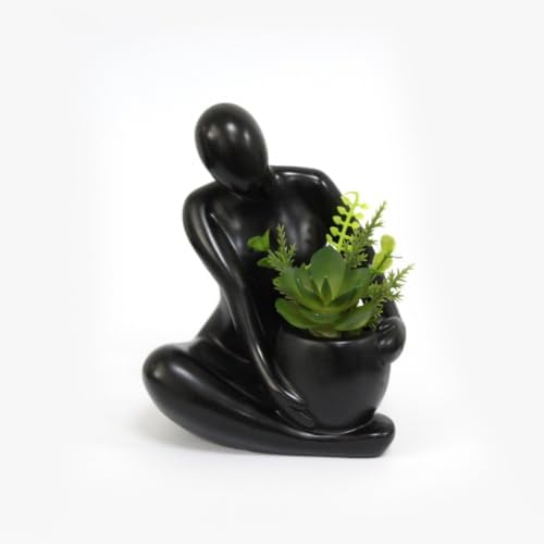 SENEA KAY Modern Abstract Statue with Removable Faux Succulents Plants – Figurine Home Decor Accents, Coffee Table Shelf Styling. Collectible Art Luxury Gift Items Woman Thinker Sculpture (Black) by Unknown