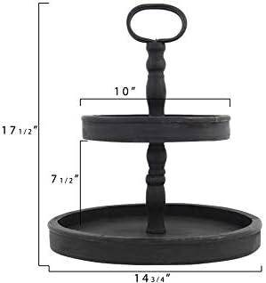 Creative Co-Op Distressed Blackwashed Wood 2-Tier Tray with Metal Handle - Image 2