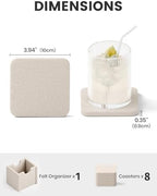 Fluxynara Felt Coasters with Holder, Set of 8 for Drinks, Oatmeal - Image 2