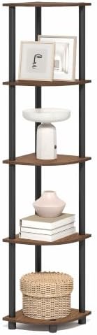 Furinno Turn-N-Tube 5-Tier Corner Shelf, Warm Walnut by Furinno-FitsYourSpaceFitsYourBudget