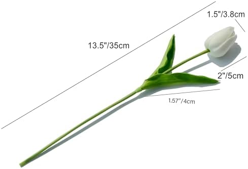 White Artificial Tulips, 20 Pcs PU Real Touch Faux Flowers - Image 3