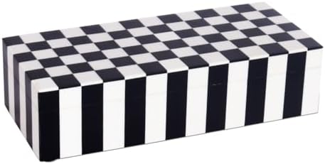 Handicrafts Home Decorative Storage Box with Lid, Black and White Decorative Box for Remote Controls, Coffee Table Storage Organizer, Keepsake Box for Living Room, Shelf & Hallway Decor, 10x4.5x2.5 by HandicraftsHome
