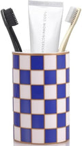 Checkered Bathroom Toothbrush Holder, Bathroom Black and White Ceramic Toothbrush Holder, Modern Toothbrush Box, Used for Bathroom countertop Storage Rack, Checkered Bathroom Decoration (Blue) by XYQXYQ