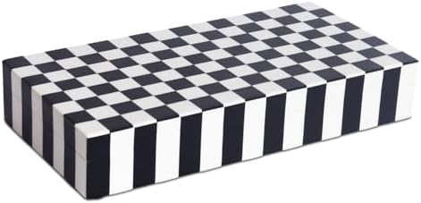 Handicrafts Home Large Decorative Storage Box with Lid, Black and White Coffee Table Storage Box, Remote Control Holder, Keepsake Storage Box for Living Room & Shelf Decor, Puzzle Check 12x6x2 by HandicraftsHome