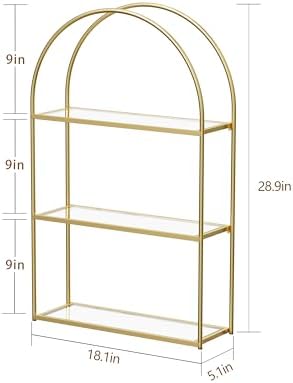 Crofy 3-Tier Arched Wall Shelf with Gold Frame & Transparent Shelves - Image 3