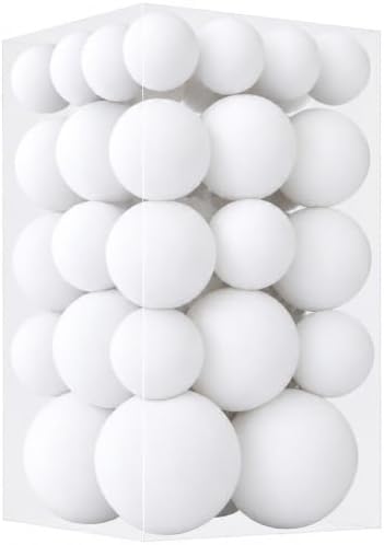 46Pcs Velvet Christmas Ball Ornaments Set - Flocked Shatterproof Christmas Tree Decorations Classic Hanging Ornaments with Rope for Xmas Wreath Holiday Home Decor (Multi-Size, White) by Unknown