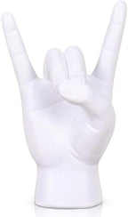 QIANLING 7.7" White Resin Rock On Hand Gesture Statue - Rock Culture Music Lovers' Decorative Tabletop Sculpture for Bookshelf, Desk & Mantel Decor in Home or Office, Modern Symbolic Figurine by QIANLING