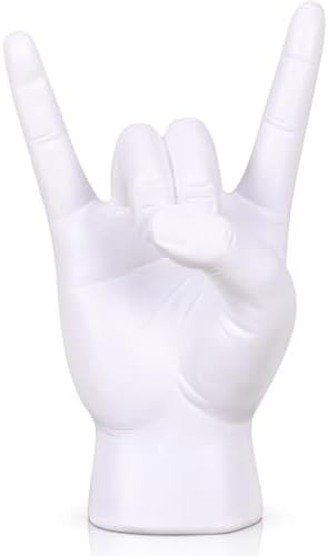QIANLING 7.7" White Resin Rock On Hand Gesture Statue - Rock Culture Music Lovers' Decorative Tabletop Sculpture for Bookshelf, Desk & Mantel Decor in Home or Office, Modern Symbolic Figurine by QIANLING