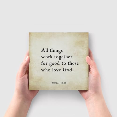 Inspirational Bible Verse All Things Work Together Wooden Box Sign Romans 8:28 Scripture Desk Decor Rustic Scripture Wood Block Plaque Box Sign for Home Office Shelf Table Decoration - Image 4