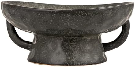 Creative Co-Op Stoneware Footed Pedestal Bowl with Handles, Reactive Glaze, Black - Image 4
