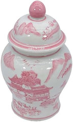 Galt International 8" Ceramic Ginger Jar w/Lid - Classic Chinese Style Porcelain Jar Tea Storage for Home Decor Decorative Centerpiece Vintage Accent Antique Vase Jingdezhen (Pink & White) - Image 5