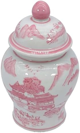 Galt International 8" Ceramic Ginger Jar w/Lid - Classic Chinese Style Porcelain Jar Tea Storage for Home Decor Decorative Centerpiece Vintage Accent Antique Vase Jingdezhen (Pink & White) - Image 5