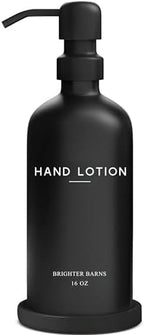 Black Glass Lotion Dispenser with Pump by Brighter Barns - Hand Lotion Dispenser Bathroom Set & Tray - Modern Bathroom Decor in Apartment Rental Properties, Guest House, Hotel Lobby, Spa, Gift (Black) by BrighterBarns