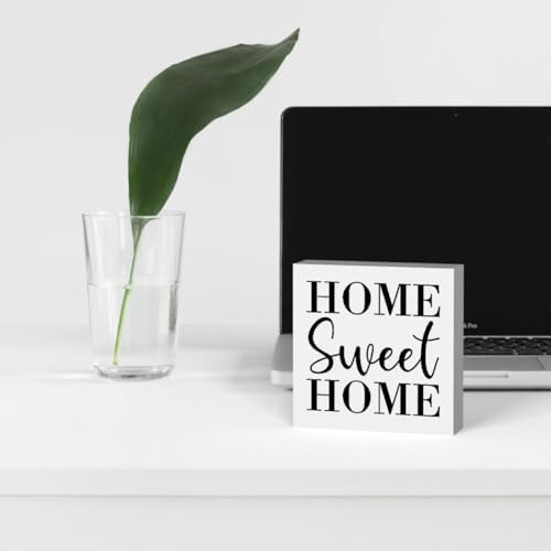 Home Sweet Home Rustic Farmhouse Style Wood Sign Art 5 x 5 Inch Wooden Box Plaque for Living Room Desk Décor Gift - Image 4