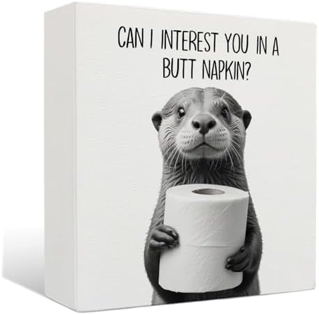 Funny Otter Bathroom Decor - Funny Bathroom Decor, Rustic Otter Wooden Box Signs, 6 X 6 Inches by Unknown