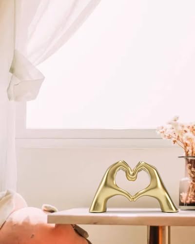 FANTESTICRYAN Heart Hands Statues, Gold Resin Home Decor Accent, Medium - Image 2