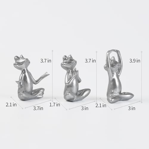 Suoedd Silver Frog Yoga Figurines 3 Pcs,Modern Decor for Shelf,Desk,Office - Image 2